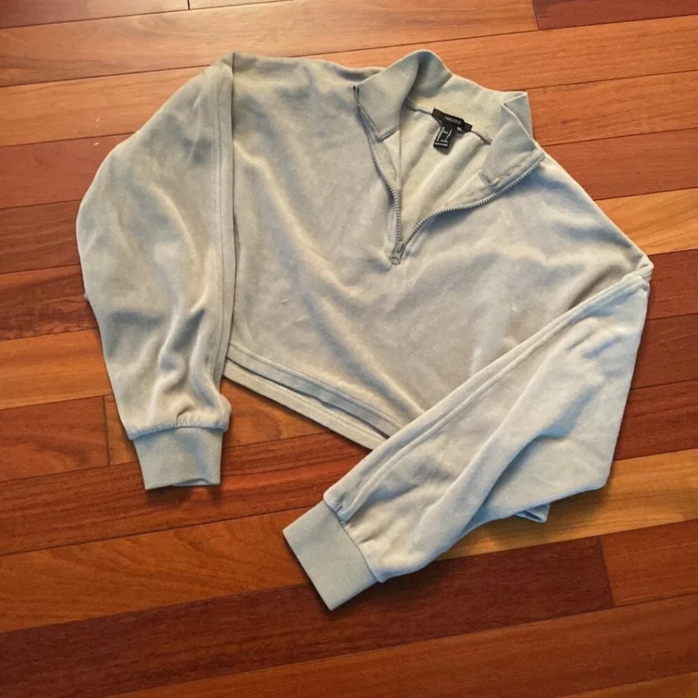 Forever 21 quarter zip cropped fleece sweatshirt olive green size large